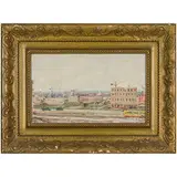 Vasiliy Yakovlevich Laptev, Chelyabinsk, 1918 - 1995 / Costruzione di nuove case, nuovi edifici / Firmato V Laptev e datato 1960 in basso a destra, oil on canvas