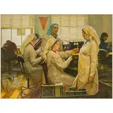 attivo a Kyiv 1938 - 2002 / Operaie di elettronica al lavoro / Firmato V Tarasenko e datato 1976 in basso a destra by Volodymir Stefanovich Tarasenko, oil on canvas, offered Apr 2024
