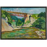 Viktor Georgievich Kozik, Kyiv, 1937 / Paesaggio fluviale con ponte / Firmato V Kozik e datato 67 in basso a destra, oil on canvas