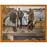Nikolai Nikitovich Repin, Banishchi, 1932 / Pesca del salmone / Firmato N Repin in basso a sinistra, oil on canvas