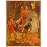 Mitrofanovka, 1945 / Giocatori di basket / Firmato An Yanev in basso a destra by Anatoly Mykytovich Yanev, oil on canvas, offered Apr 2024