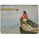 Tetyana Nylivna Yablonska, Smolensk, 1917 - Kyiv, 2005 / Ragazza sulla barca / Firmato T Yablo in basso a sinistra