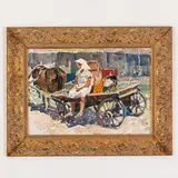 Grigoriy Stepanovich Vasetskiy, Novoivanovka, 1928 / Donna sul carretto / Firmato Vasetskiy e datato 1960 in basso a destra