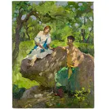 Nikolai Andreevich Psunenko, attivo a Mosca 1928 / Riposo nel bosco / Firmato N Psunenko in basso al centro, oil on canvas