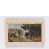 Anatoliy Alekseevich Kazantsev, Chabarovsk, 1908 - Leningrado, 1984 / Figure con cavalli a riposo / Firmato A Kasantsev e datato 1945 in basso a destra