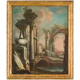 Gaetano Ottani, Coppia di capricci architettonici, oil on canvas