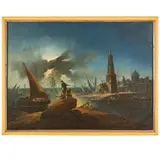 Bartolomeo Pedon, Veduta costiera con vascello, torre e figure