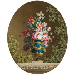 Jan Frans van Dael, Coppia di vasi fioriti, oil on canvas ovale