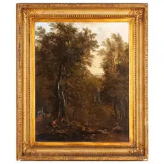 Frederik de Moucheron, JOHANNES LINGELBACH / Paesaggio montuoso con scena di caccia al cervo, oil on canvas