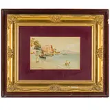 Salvatore Petruolo, Catanzaro, 1857 - Napoli, 1942 / Figure sulla spiaggia nel golfo / Firmato S Petruolo, Napoli in basso a sinistra