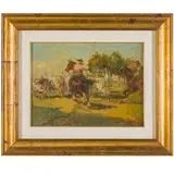 Grosseto, 1893 - Firenze, 1953 / Butteri in Maremma / Firmato O Gragnoli in basso a destra by Ovidio Gragnoli, oil on faesite, offered May 2024