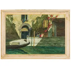 Rodolfo Paoletti, Venezia, 1866 - Milano, 1924 / Entrata sul canale del Palazzo Foscari / Firmato Paoletti R in basso a destra, oil on compensato