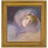 Aleardo Villa, Rovello, 1865 - Milano, 1906 / Volto femminile con velo / Firmato A Villa in basso a destra