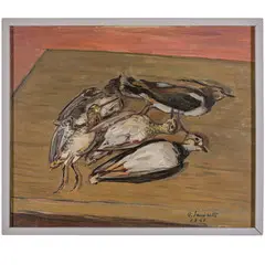 Oscar Saccorotti, Roma, 1898 - Megli di Recco, 1986 / Selvaggina sul tavolo / Firmato O Saccorotti e datato 1946 in basso a destra, oil on cardboard