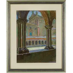Gino Piccioni, Foligno, 1873 - Biella, 1941 / Chiostro di Sant'Andrea a Vercelli / Firmato G Piccioni in basso a destra, pastel on cardboard