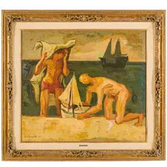 Biella, 1931 - 2007 / Ragazzi al mare / Firmato E Pozzato e datato 65 in basso a sinistra by Epifanio Pozzato, oil on canvas, offered May 2024