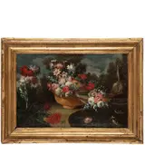 Francesco Lavagna, Nature morte di fiori in un giardino, oil on canvas