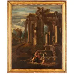 Riposo della Sacra Famiglia con S. Elisabetta e San Giovannino by Giovanni Ghisolfi, oil on canvas, offered Jun 2024