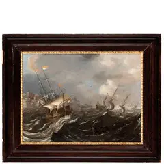 Andries van Eertvelt, Tempesta in mare, oil on panel