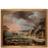 Veduta costiera mediterranea con vascello by Francesco Foschi, oil on canvas, offered Jun 2024