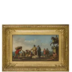 Gaspare Diziani, Bozzetto raffigurante mercanti, oil on canvas applicata on panel