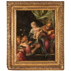 La Sacra Famiglia e angeli by Hans von Aachen, oil on copper, offered Jun 2024