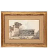 Victor-Jean Nicolle, Veduta di Piazza San Marco con l'omonima chiesa, il Palazzetto di San Marco e l'inizio dei lavori progettati dal Valadier / Veduta del Foro Boario con i templi Ercole vincitore e del Portunus, pencil and acquerello on paper