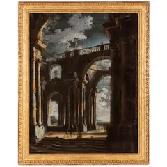 Leonardo Coccorante, Capriccio architettonico con figure, oil on canvas