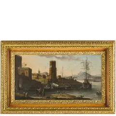 Adriaen van der Cabel, Veduta ideale di porto mediterraneo, oil on canvas