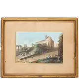 Veduta del Campidoglio che affaccia verso il Campo Vaccino by Giovanni Battista Busiri, tempera on paper, offered Jun 2024