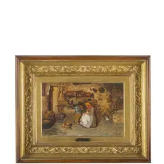 Luigi Nono, Fusina, 1850 - Venezia, 1918 / Confidenze / Firmato LX°, Pasqua e datato 1880 in basso a sinistra, oil on panel