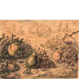 Giorgio de Chirico, Volo 1888 - Roma 1978 / Frutta in un paese, 1962, mixed media on paper