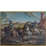 Giorgio de Chirico, Volo 1888 - Roma 1978 / Cavaliere che spara, prima metà anni '60, oil on canvas