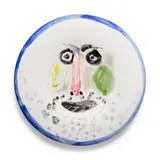 Visage no. 203 (Ramié 496) by Pablo Picasso, 1963, Glazed white earthenware clay round plate, painted in yellow, green, red, black and blue, sold Oct 2025