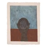 Cabeza sobre fondo azul (Pereda 327) by Rufino Tamayo, 1984, Mixografía® in colors on handmade paper, sold Oct 2025
