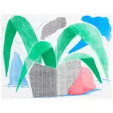 David Hockney, Green Grey & Blue Plant, July (MCAT 317), 1986, Home-made print in colors executed on office color copy machine on Arches text paper
