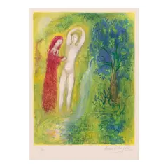 Marc Chagall, Daphnis et Chloé au Bord de la Fontaine, from Daphnis et Chloé (Mourlot 313, Cramer bk. 46), 1961, Lithograph in colors on Arches paper