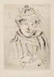 Marc Chagall, Autoportrait au chapeau orné (Kornfeld 77), 1928, Drypoint on Arches paper, the second state (of 3)