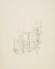 Alberto Giacometti, Chair and Gueridon (Lust 33), 1960, Lithograph on Rives BFK paper