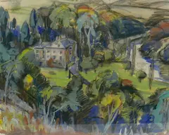 Mary Shillabeer, House By The River, watercolour / gouache and charcoal pencil