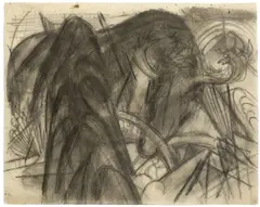 Franz Marc, Elch in phantastischer Umgebung (Hirsch in Landschaft), 1913, Bleistift, gewischt, auf Papier (aus einem Skizzenbuch)