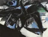 Bernd Koberling, Kormoran, 1981, Leimfarbe auf Rupfen