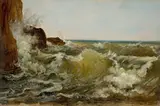 Heinrich Reinhold, Brandung an der Küste bei Sorrent (Die Welle aufwärts), 1823, Öl auf Papier, auf Leinwand aufgezogen