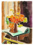 Braune Vase mit Kresse by Karl Schmidt-Rottluff, 1954, Aquarell über Kohle auf Fabriano-Velin, sold Jun 2015