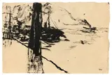 Emil Nolde, Hamburger Hafen, Schiffe am Kai und Schlepper, 1910, Tuschpinsel auf dünnem Japan