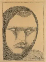 Ernst Barlach, Kopf einer russischen Bäuerin mit Kopftuch, 1907, Tuschpinsel auf chamoisfarbenem Papier