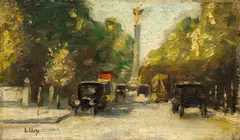 Siegesallee mit Siegessäule, Berlin by Lesser Ury, Um 1925, Öl auf Leinwand, auf Holz aufgezogen, sold Nov 2014