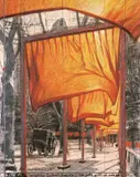 Christo, The Gates (Project for Central Park NYC), 2004, Farbkreide und Bleistift auf leichtem Karton, auf Holz aufgezogen