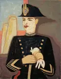 Felix Nussbaum, Polizist in Rom (Bildnis eines Carabiniere), Um 1932, Öl auf grober Leinwand. Randdoubliert