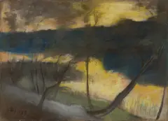 Lesser Ury, Abendstimmung am See, 1889, Pastell auf Pappe